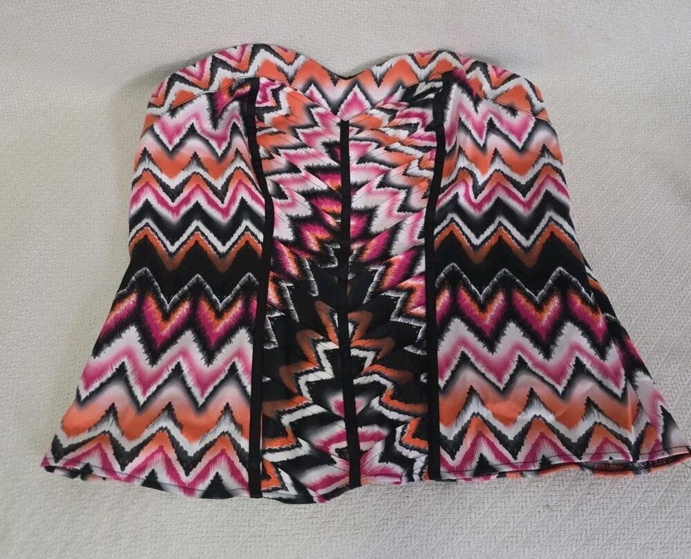 Ashley Stewart Plus Size Chevron Corset Tube Top Strapless Multicolor NWT 1X